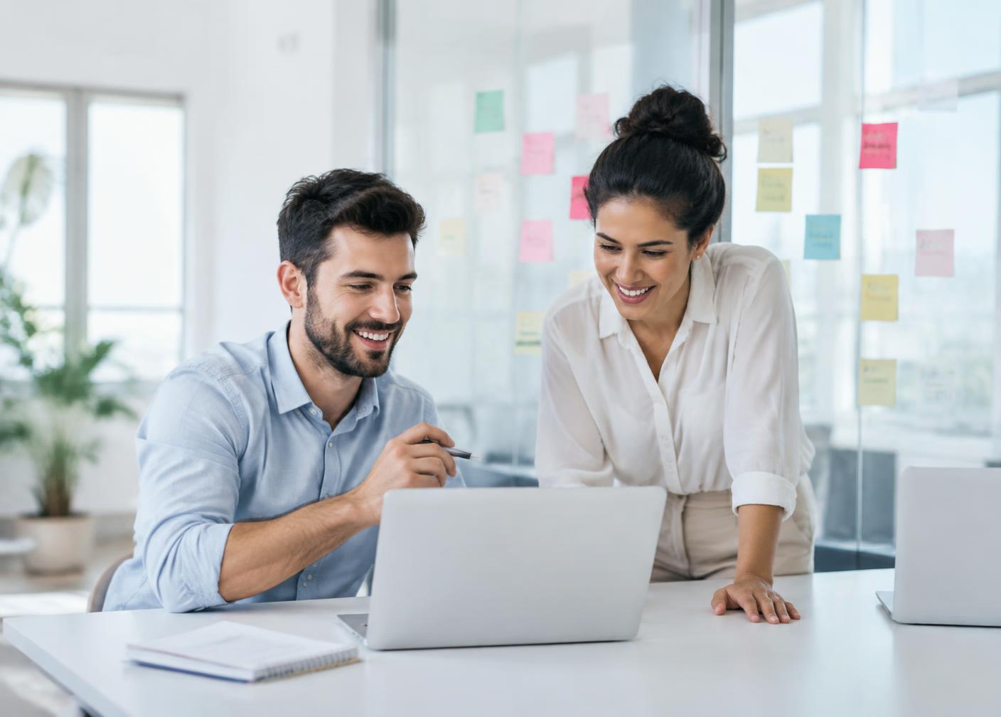 A consultant and business owner reviewing a working prototype together